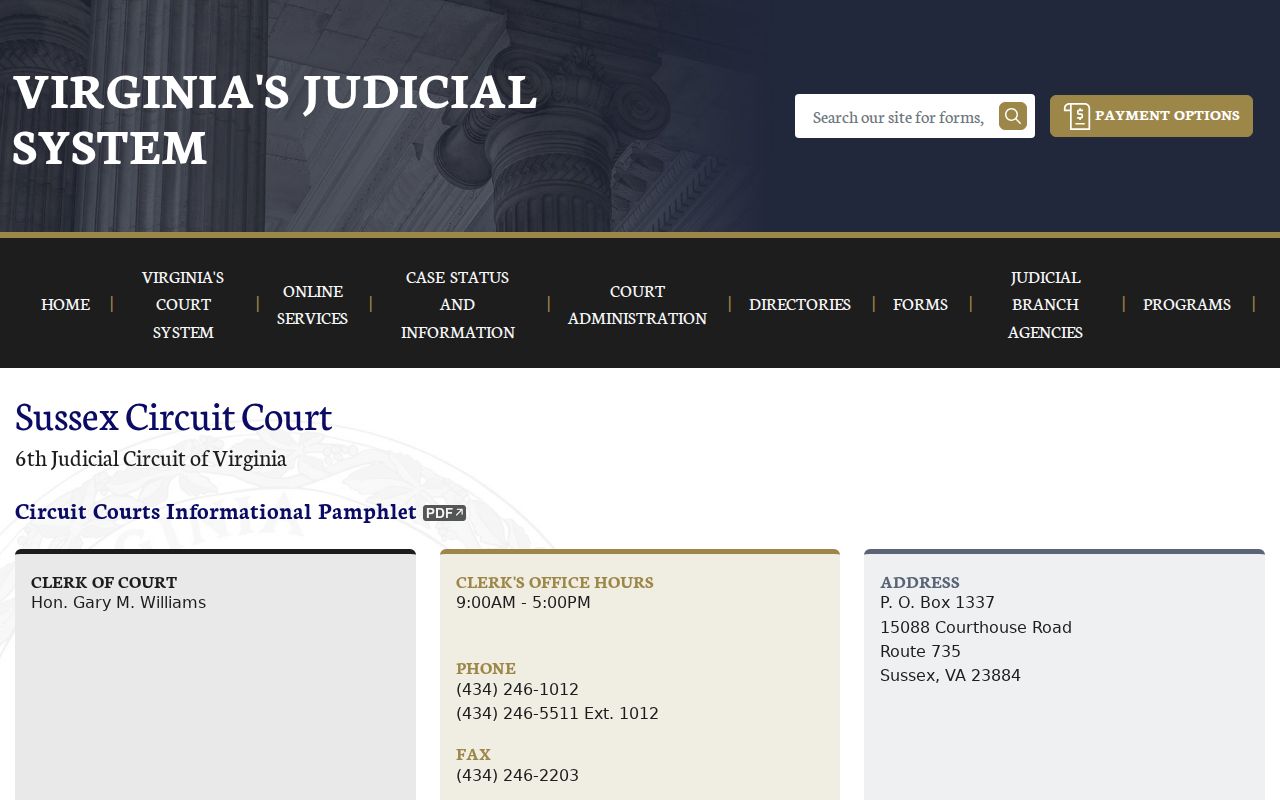 Sussex County arrest warrant issuing court and Circuit Clerk information